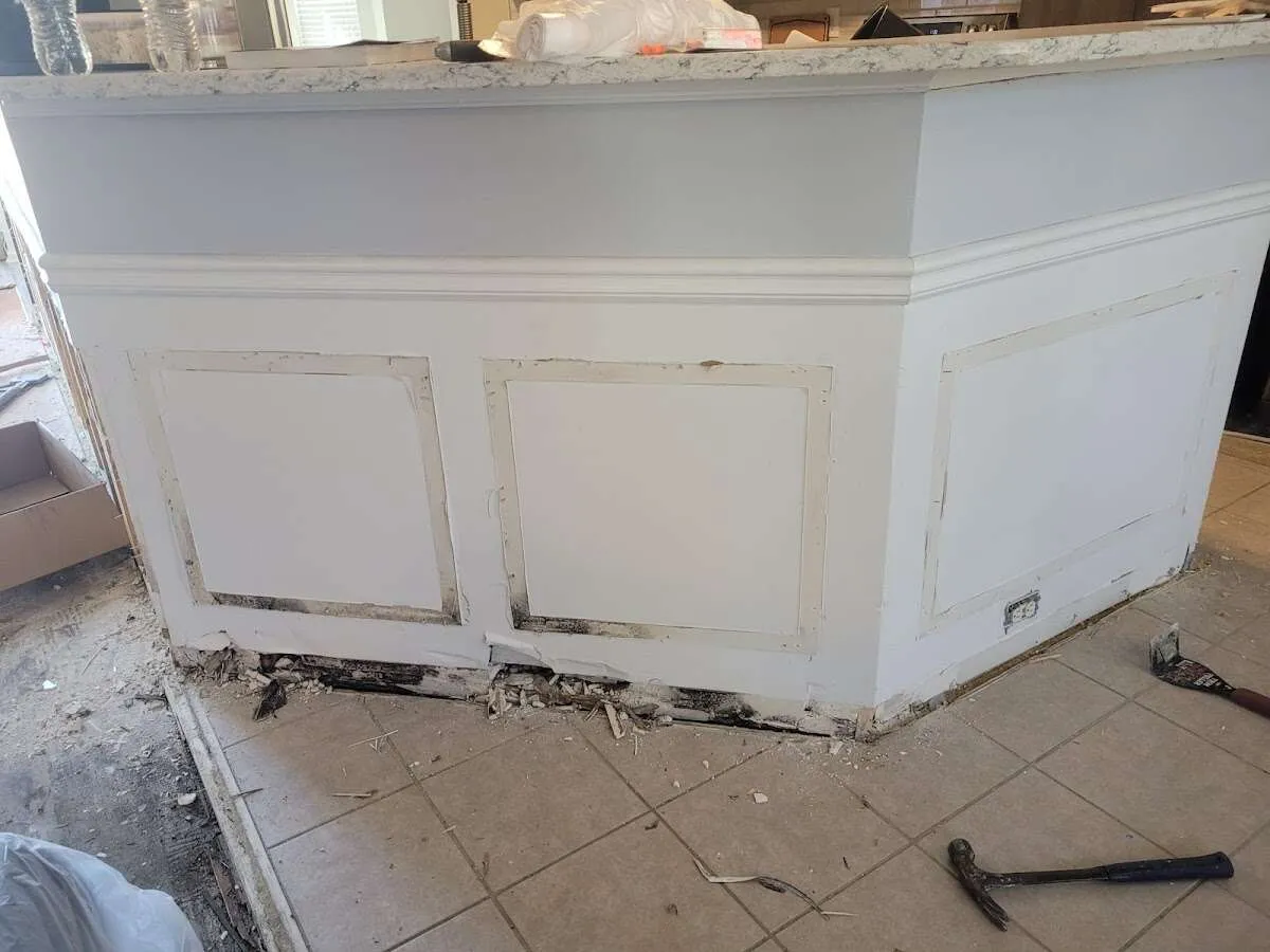 Water damage and mold on kitchen during Burst Pipe Cleanup in Miami Beach